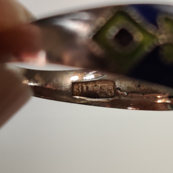 Vintage Chinese Export Cloisonne Sterling Silver Adjustable Ring - Picture 10 of 12